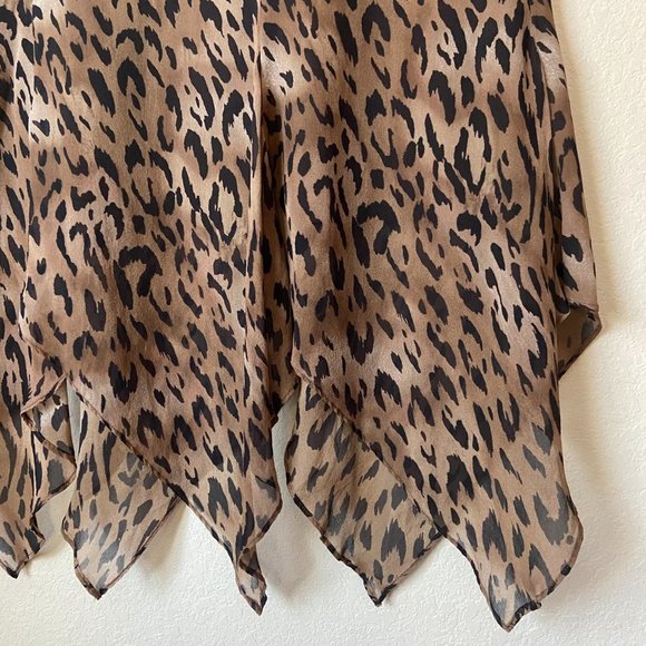 Chico's Silk Boho Leopard Animal Print Handkerchief Hemline Midi Skirt - Picture 5 of 9